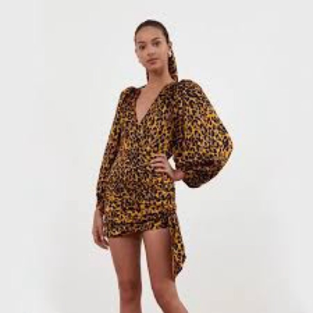 NWT Ronny Kobo Collection Leopard Print Mini Dress - Yellow/Gold and‎ Black